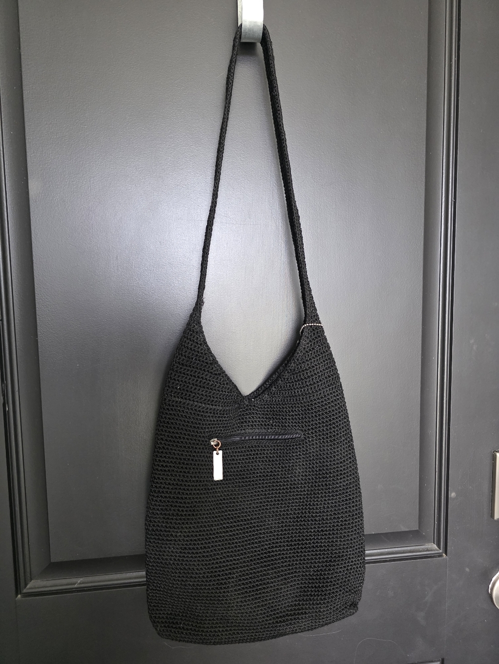 The Sak Black Crochet Knit Shoulder Bag Hobo Boho Slouchy Handbag Casual Tote - Picture 6 of 8